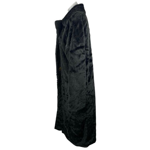 Missguided Women Black Fleece Button Teddy Collared Longline Coat Jacket Size 2 - Picture 2 of 5